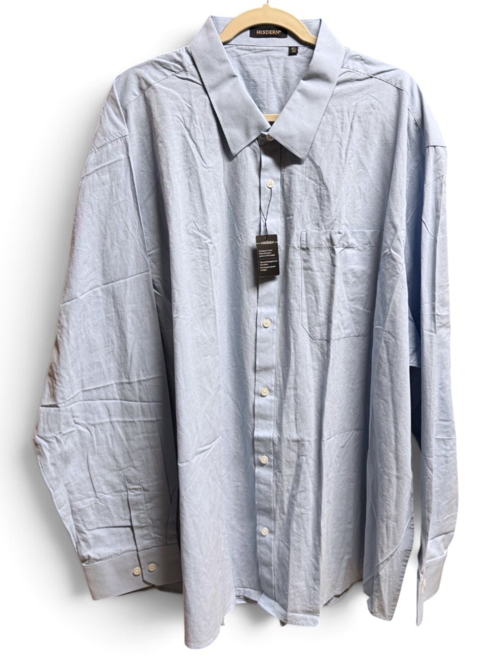 NWT Hisdern Men's 4XL 20.5 Light Blue 100% Cotton Dress Shirt